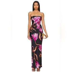 NWT $450 ROCOCO SAND Maxi Strapless Dress in Black & Pink Small